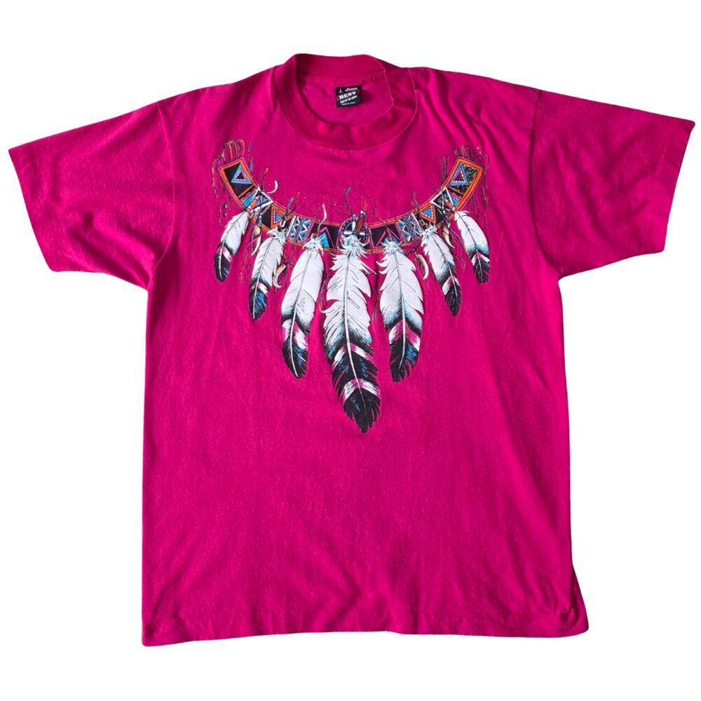 Vintage Fruit of the Loom Best Graphic T Shirt XL Single Stitch Feathers USA